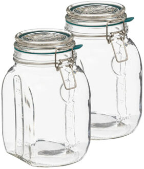 5five Weckpot/inmaakpot Jarro - 2x - 1,5L - glas - beugelsluiting - D15 x H20 cm