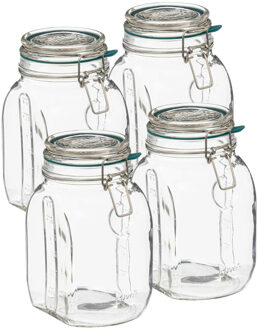 5five Weckpot/inmaakpot Jarro - 4x - 1,5L - glas - beugelsluiting - D15 x H20 cm