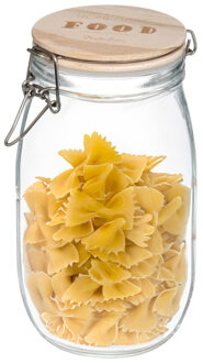 5five Weckpot/voorraadpot - 1,5L - glas - houten deksel en beugelsluiting - luchtdichte afsluiting