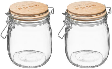 5five Weckpot/voorraadpot - 2x stuks - 0,75L - glas - houten deksel en beugelsluiting - luchtdichte afslui