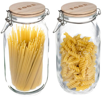 5five Weckpot/voorraadpot - 2x stuks - 2L - glas - houten deksel en beugelsluiting - luchtdichte afsluitin