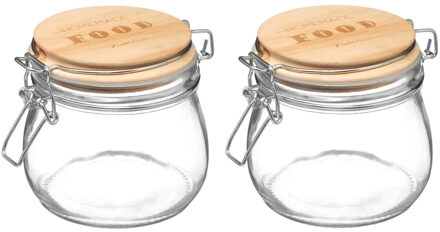 5five Weckpot/voorraadpot - 2x stuks - 500 ml - glas - houten deksel en beugelsluiting - luchtdichte afslu