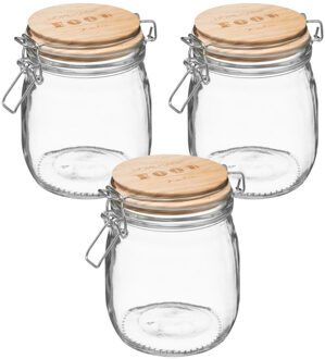 5five Weckpot/voorraadpot - 3x stuks - 0,75L - glas - houten deksel en beugelsluiting - luchtdichte afslui