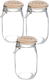 5five Weckpot/voorraadpot - 3x stuks - 1,5L - glas - houten deksel en beugelsluiting - luchtdichte afsluit