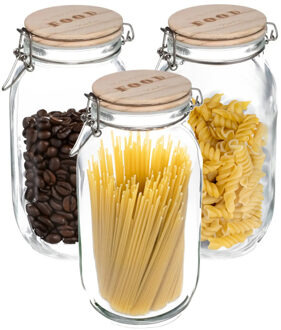 5five Weckpot/voorraadpot - 3x stuks - 2L - glas - houten deksel en beugelsluiting - luchtdichte afsluitin