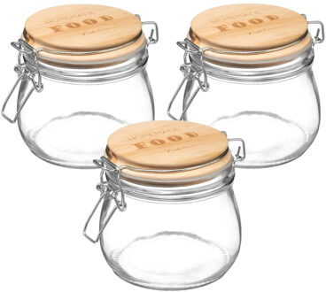 5five Weckpot/voorraadpot - 3x stuks - 500 ml - glas - houten deksel en beugelsluiting - luchtdichte afslu