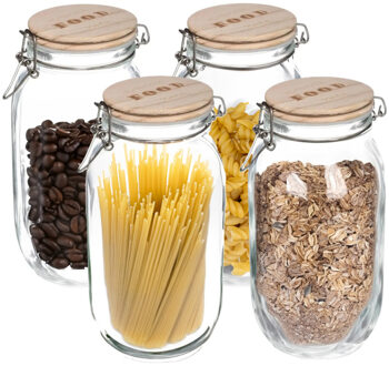 5five Weckpot/voorraadpot - 4x stuks - 2L - glas - houten deksel en beugelsluiting - luchtdichte afsluitin