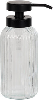 5five Zeepdispenser - glas - transparant - D7,5 x 19 cm - 500 ml - zeeppompje - rib motief