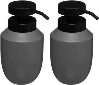 5five Zeeppomp/dispenser - 2x - kunststeen - grijs - 320 ml - navulbaar - keuken/badkamer/toilet