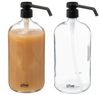 5five Zeeppompje / dispenser - 2x - glas - transparant - 900 ml - navulbaar - badkamer - keuken