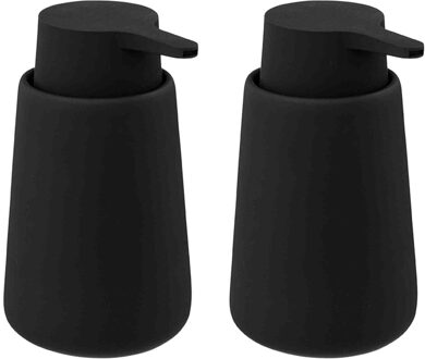 5five Zeeppompje/dispenser - 2x - keramiek - zwart - 250 ml - keuken/toilet/badkamer