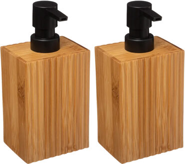 5five Zeeppompje/dispenser Bamboo Lotion - 2x - lichtbruin/zwart - 8 x 17 cm - 280 ml - hout - Zeeppompjes