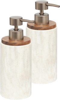 5five Zeeppompje/dispenser Como Marble - 2x - kunststeen - wit - 7 x 19 cm - 300 ml