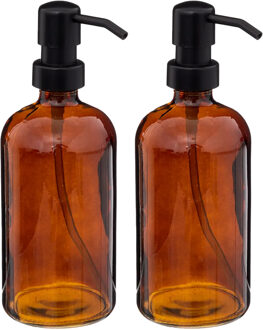 5five Zeeppompje/dispenser Glass Lotion - 2x - transparant bruin - 7 x 21 cm - 450 ml - glas