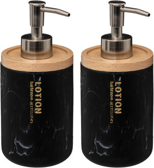 5five Zeeppompje/dispenser Marble Lotion - 2x - zwart - 8 x 17 cm - 270 ml - bamboe/kunststeen