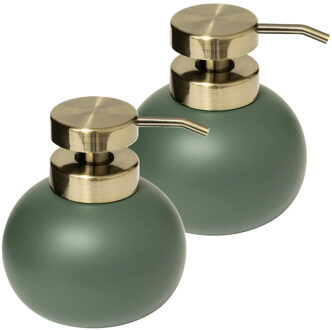 5five Zeeppompje/dispenser Savon - 2x - kunststeen - ficus groen - kunststeen - 10 x 12 cm - 400 ml