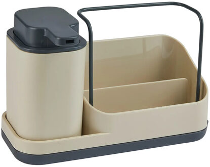 5five Zeeppompje met keuken aanrecht organiser - beige - 3 compartimenten - kunststof - 22 x 13 x 14