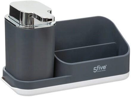 5five Zeeppompje met keuken aanrecht organiser - donkergrijs - 3 compartimenten - kunststof - 22 x 13 x 14