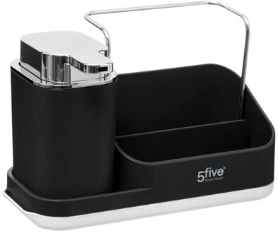 5five Zeeppompje met keuken aanrecht organiser - zwart - 3 compartimenten - kunststof - 22 x 13 x 14