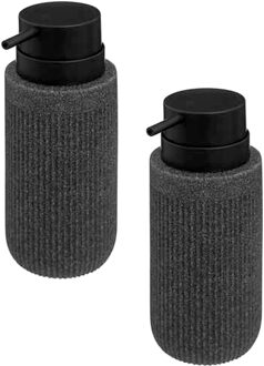 5five Zeeppompje/zeep dispenser Onyx - 2x stuks - antraciet - polystone - 17 x 7 cm - 350 ml