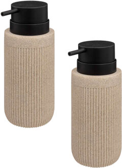 5five Zeeppompje/zeep dispenser Onyx - 2x stuks - beige - polystone - 17 x 7 cm - 350 ml - Zeeppompjes