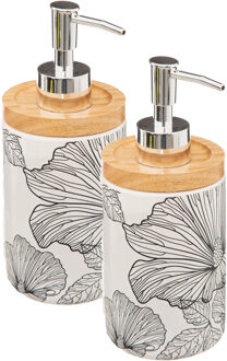 5five Zeeppompje/zeepdispenser - 2x - Blackflora - wit/zilver - 280 ml