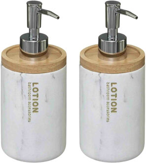 5five Zeeppompje/zeepdispenser - 2x - marmer look - wit - 272 ml - navulbaar - keuken/toilet/badkame