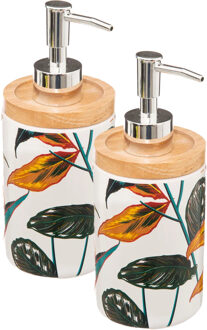 5five Zeeppompje/zeepdispenser - 2x - Palawan - wit/zilver - 280 ml