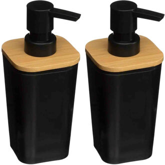 5five Zeeppompje/zeepdispenser - 2x - polyresin - zwart - 300 ml - navulbaar - toilet/badkamer/keuke