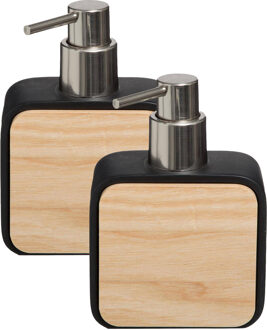 5five Zeeppompje/zeepdispenser - 2x stuks - zwart - 10 x 15 cm - 200 ml - bamboe/kunststeen - badkamer