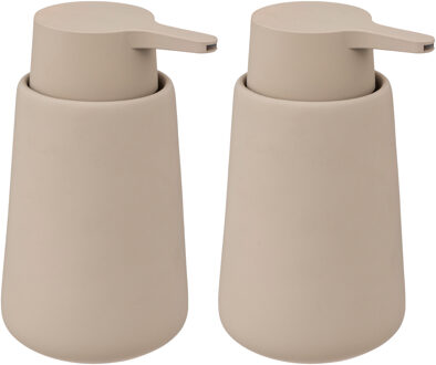 5five Zeeppompje/zeepdispenser Cocoon - 2x - kunststeen - beige - 8 x 15 cm - 300 ml