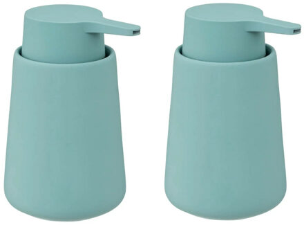 5five Zeeppompje/zeepdispenser Cocoon - 2x - kunststeen - ijsblauw - 8 x 15 cm - 300 ml