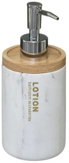 5five Zeeppompje/zeepdispenser - marmer look - wit - 272 ml - navulbaar - keuken/toilet/badkamer