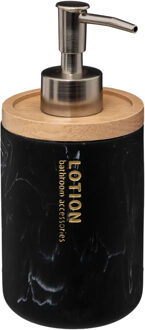 5five Zeeppompje/zeepdispenser - marmer look - zwart - 272 ml - navulbaar - keuken/toilet/badkamer