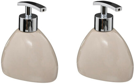 5five Zeeppompje/zeepdispenser Silk - 2x - kunststeen - beige - 10 x 12.5 cm - 300 ml