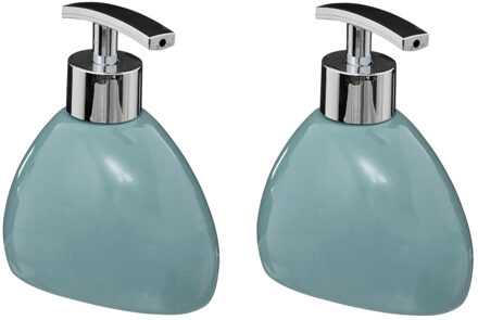 5five Zeeppompje/zeepdispenser Silk - 2x - kunststeen - ijsblauw - 10 x 12.5 cm - 300 ml