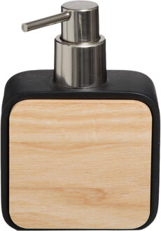 5five Zeeppompje/zeepdispenser - zwart - 10 x 15 cm - 200 ml - bamboe/kunststeen - badkamer hygiene