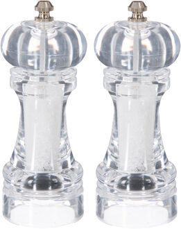 5five Zoutmolen/pepermolen - Set van 2x stuks - acryl - transparant - 15 cm
