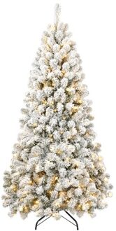 5FT Pre-lit Artificial Christmas Tree Automatic Open PVC Mixed Flocking Xmas Tree with 200LEDsTungsten String Light Metal Stand Base Easy Assemble Foldable Holiday Xmas Ornaments for Home Office Party Shop Decor
