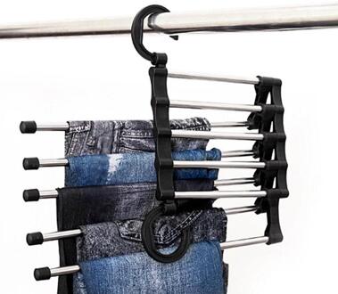 5in1 Draagbare multifunctionele Rvs Broek Rack Verstelbare Broek Tie Sjaal Rack Hanger Kleren Droog Rack Organizer Tool wit