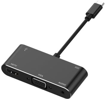 5in1 Kabel Voor Type-C Usb C Naar Hdmi Vga 4K Adapter Kabel Usb 3.0 Type C Hub video Converter Audio Auto Tv Projector Android zwart