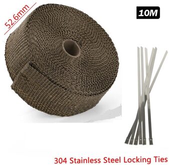 5M/10M/15M Motorfiets Uitlaat Thermische Tape Header Heat Wrap Manifold Isolatie Roll Slip Met roestvrij Ties 10M titanium
