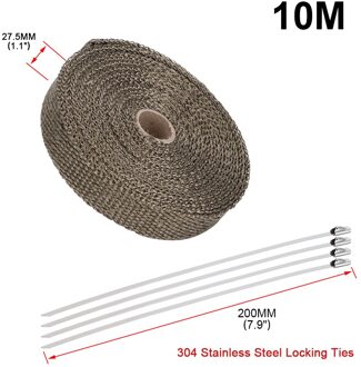 5M/10M/15M Motorfiets Uitlaat Thermische Tape Header Heat Wrap Manifold Isolatie Roll slip Met Roestvrij Ties 2.5cm 10M titanium