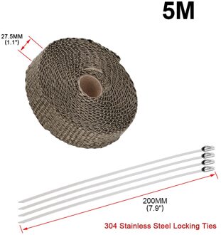 5M/10M/15M Motorfiets Uitlaat Thermische Tape Header Heat Wrap Manifold Isolatie Roll slip Met Roestvrij Ties 2.5cm 5M titanium