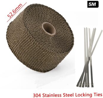 5M/10M/15M Motorfiets Uitlaat Thermische Tape Header Heat Wrap Manifold Isolatie Roll Slip Met roestvrij Ties 5M titanium