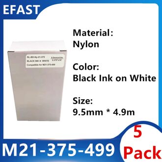 5Pack M21 375 499 Nylon Label Lint Compatibel Voor BMP21 Plus Printer Zwart Op Wit M21-375-488 9.5Mm * 4.9M 5 Pack