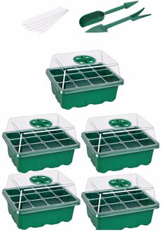 5Packs Zaad Starter Trays Zaailing Lade, vochtigheid Verstelbare Kit Met Koepel En Base Kas Groeien Trays Mini Propagator # T3G groen