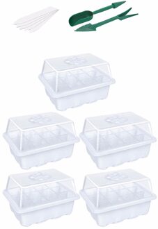 5Packs Zaad Starter Trays Zaailing Lade, vochtigheid Verstelbare Kit Met Koepel En Base Kas Groeien Trays Mini Propagator # T3G wit