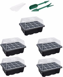 5Packs Zaad Starter Trays Zaailing Lade, vochtigheid Verstelbare Kit Met Koepel En Base Kas Groeien Trays Mini Propagator # T3G zwart
