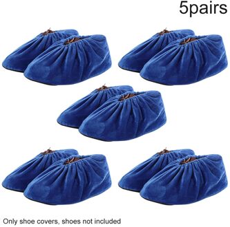 5Pairs Effen Fluwelen Volwassenen Voor Huishoudelijke Herbruikbare Schoen Cover Antislip Beschermende Verdikte Elastische Zachte Wasbare Laboratorium Boot Blauw